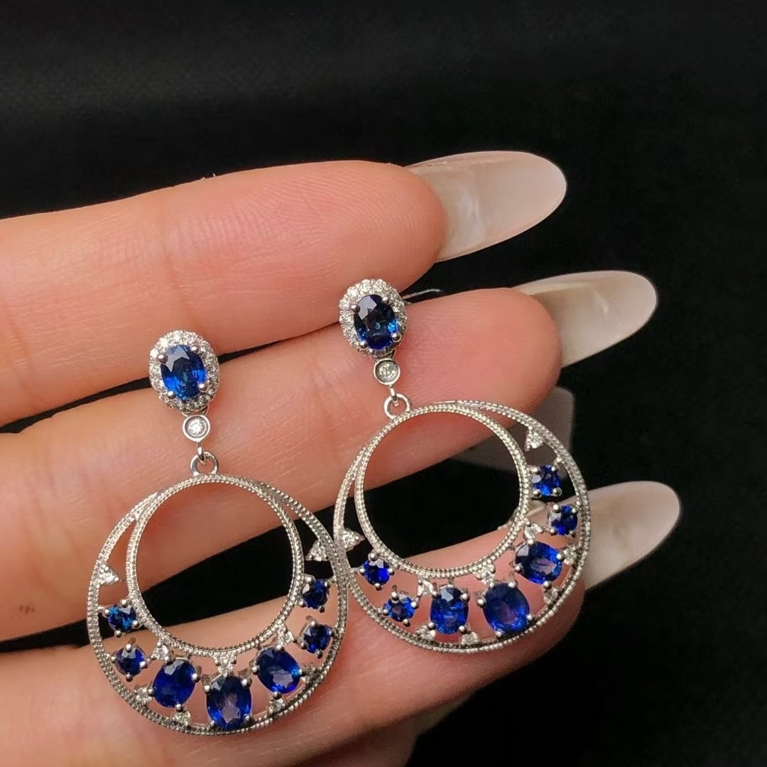14k Gold 3.03 Ctw Natural Sapphire & Diamond Earrings - 3