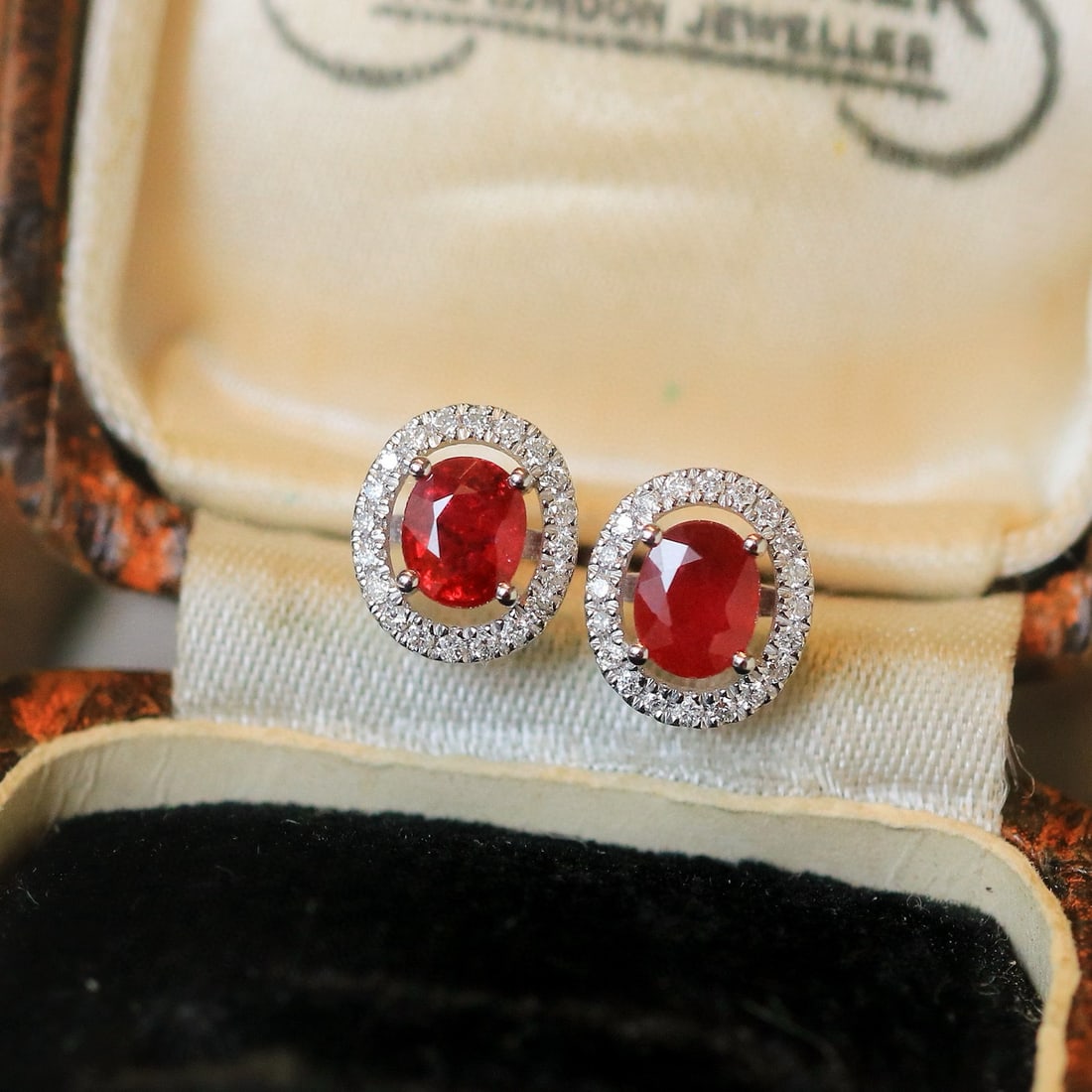 14k Gold 0.91 Ctw Vivid Red Natural Ruby & Diamond Earrings - 2