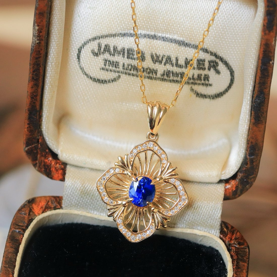 14k Gold 0.58 Ctw Natural Sapphire & Diamond Pendant( Without Chain ) - 2