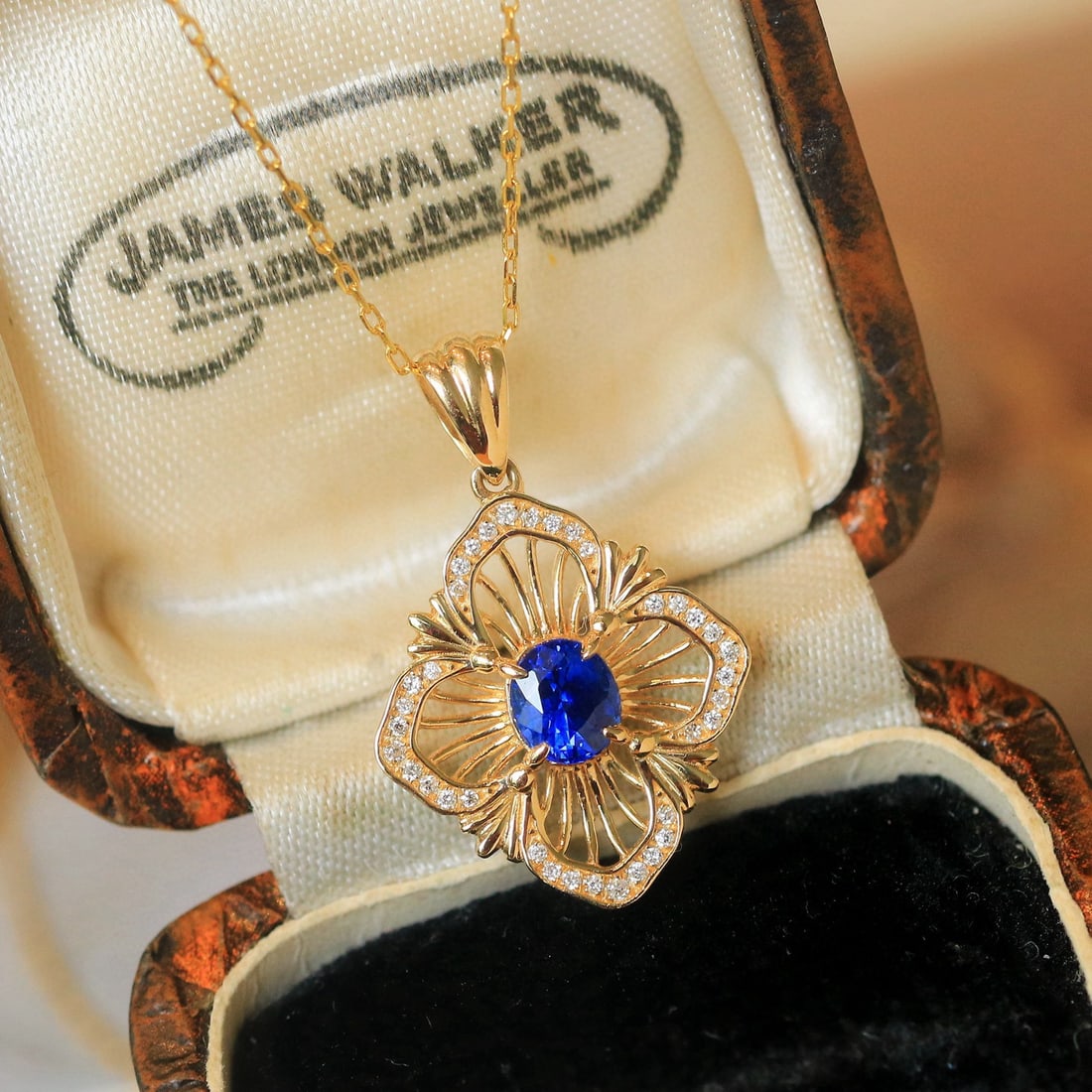 14k Gold 0.58 Ctw Natural Sapphire & Diamond Pendant( Without Chain ) - 3