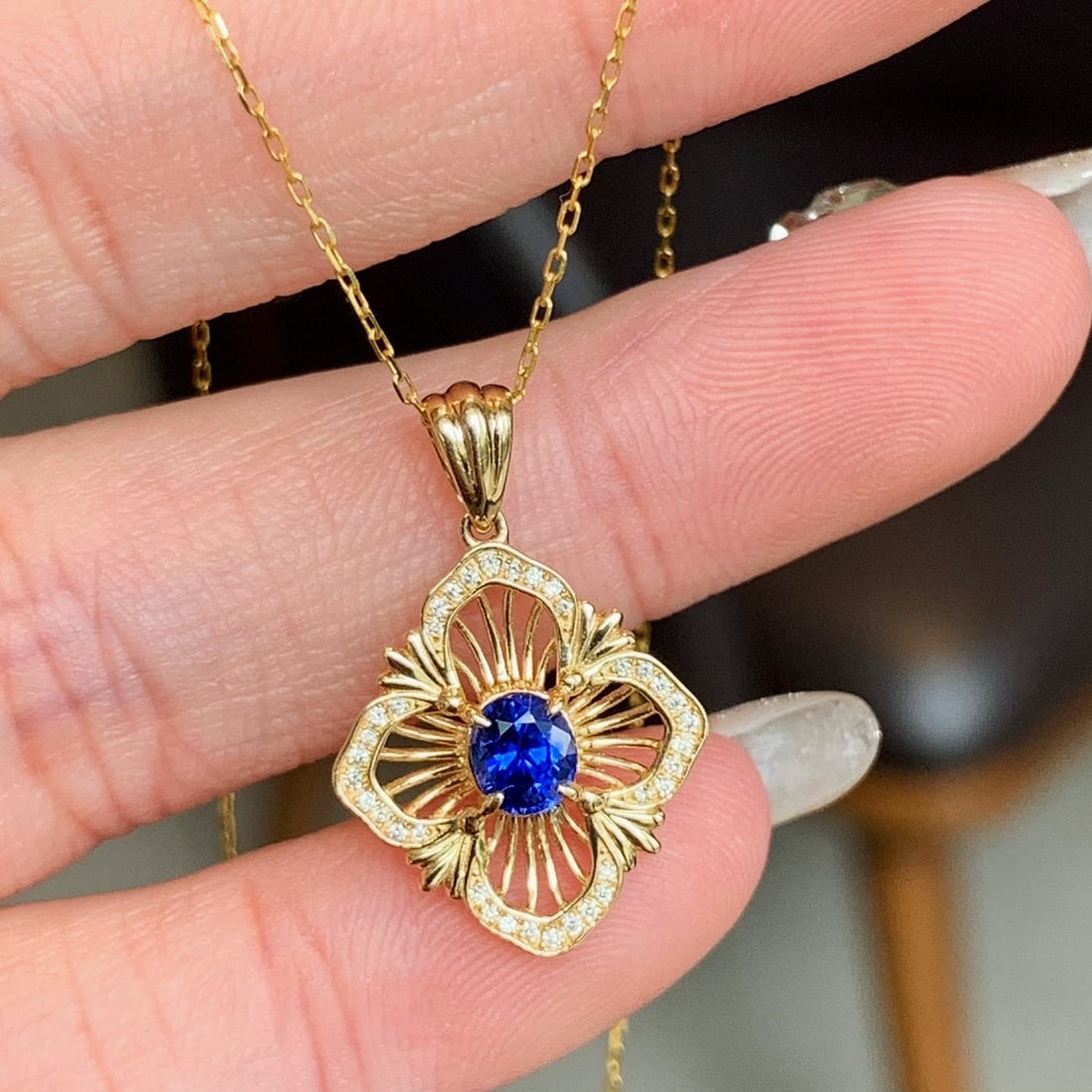 14k Gold 0.58 Ctw Natural Sapphire & Diamond Pendant( Without Chain ) - 5