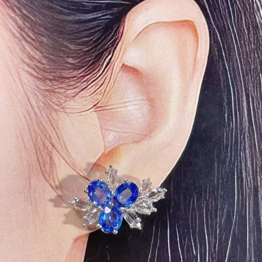 14k Gold 2.6 Ct Natural Sapphire Earrings - 4