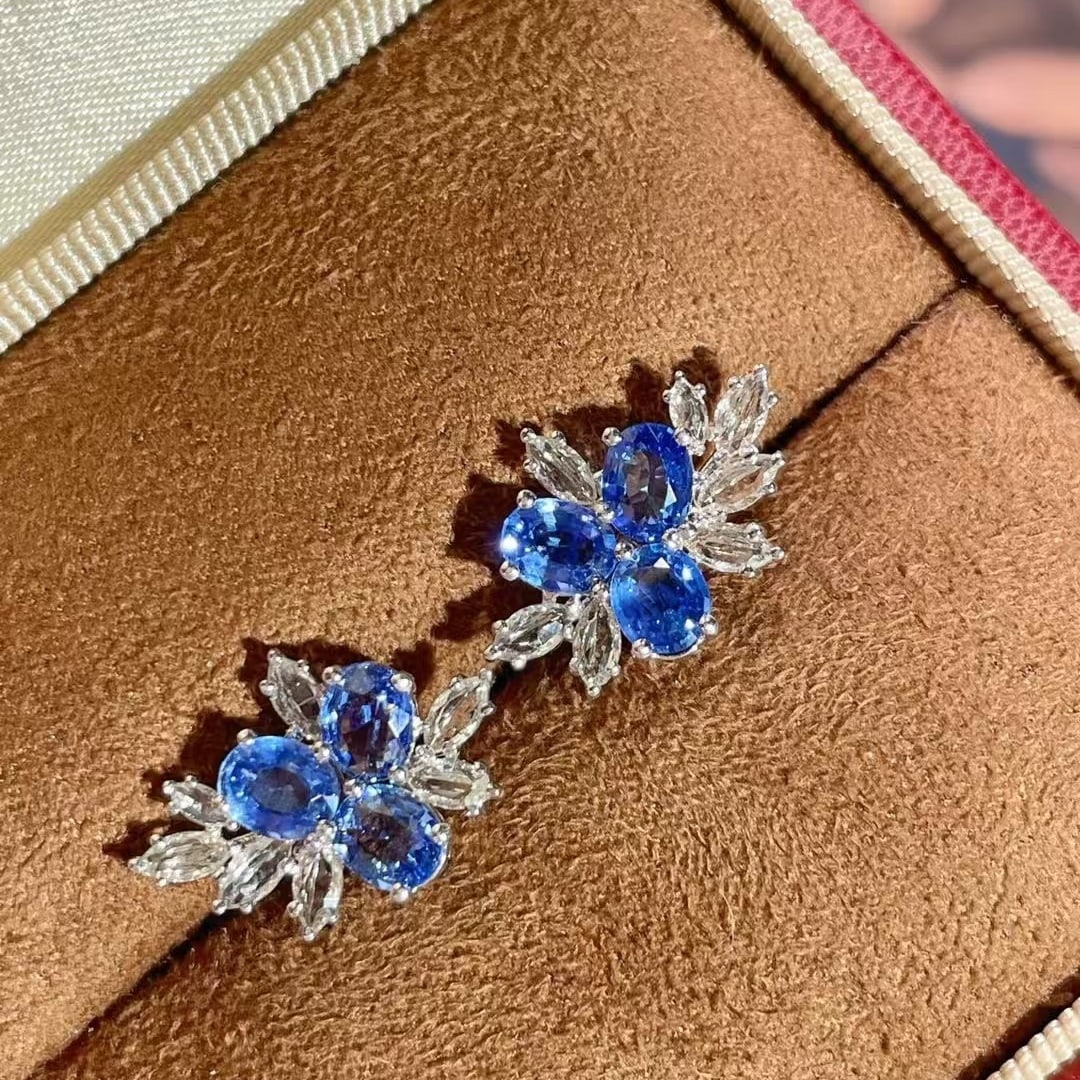 14k Gold 2.6 Ct Natural Sapphire Earrings - 5
