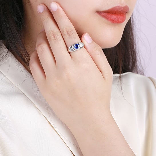 14k Gold 1.49 Ctw Natural Sapphire & Diamond Ring - 6
