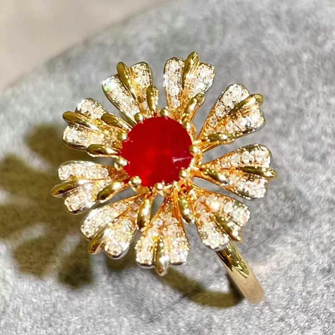 14k Gold 0.85 Ct Natural Ruby & Diamond Ring: Ref:230970215 // gold content:14k gold // ring size:7. 25us // // main gemstone:ruby // shape:round // carat weight:0. 85ct // color:pigeonblood red // treatment:natural // cut grade:g // // adjacent