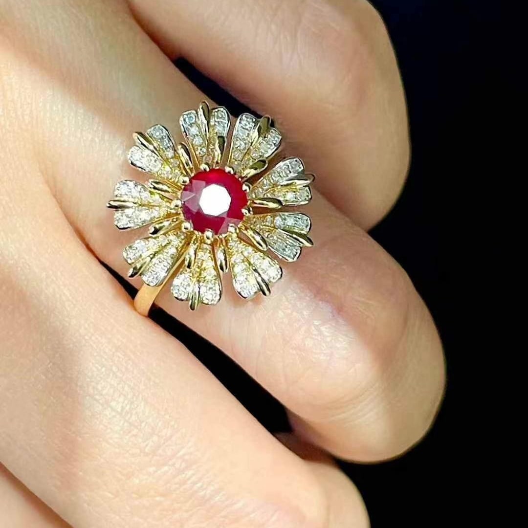 14k Gold 0.85 Ct Natural Ruby & Diamond Ring - 3