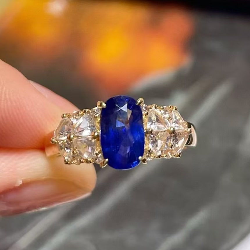 14k Gold 1.5 Ct Natural Sapphire & Sapphire Ring - 2