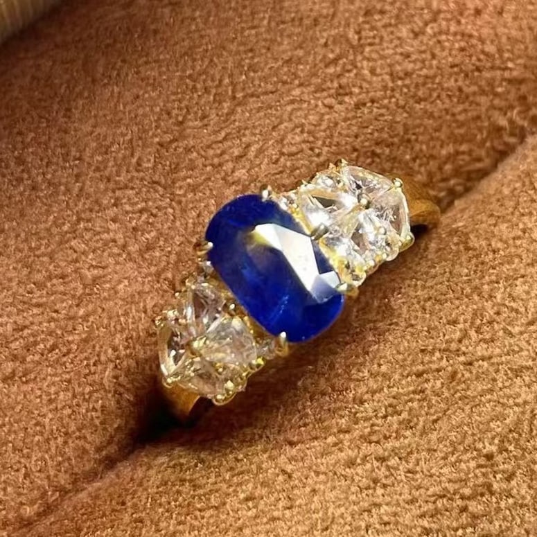 14k Gold 1.5 Ct Natural Sapphire & Sapphire Ring - 3
