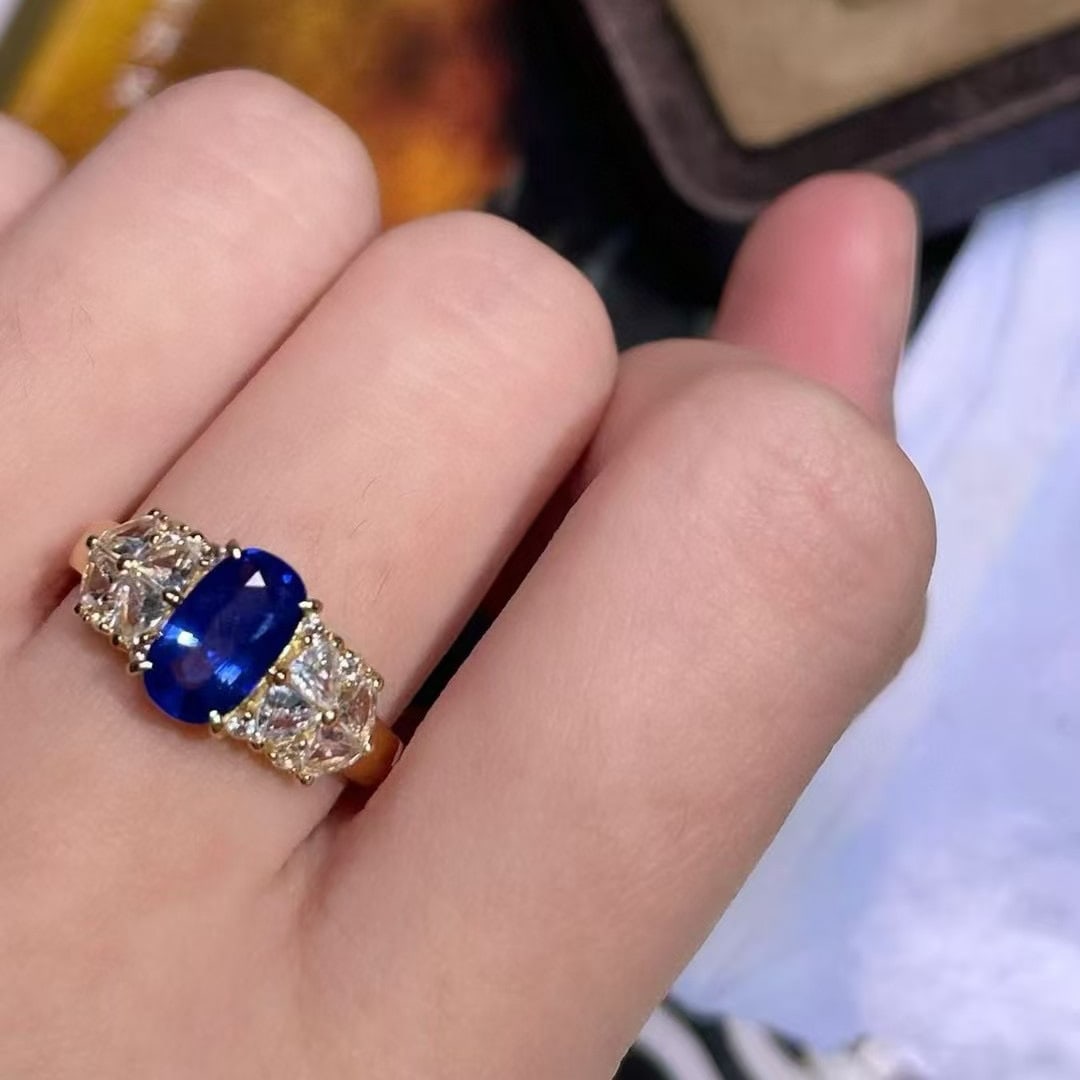 14k Gold 1.5 Ct Natural Sapphire & Sapphire Ring - 4