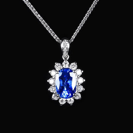 14k Gold 1.40 Ctw Natural Sapphire & Diamond Pendant( Without Chain ): Ref:230970232 // gold content:14k gold // main gemstone:sapphire // shape:oval // carat weight:1. 16ct // color:cornflower blue // treatment:natural // // adjacent gemstone 2 : diamond // number of st