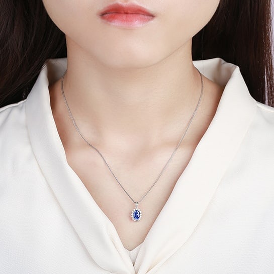 14k Gold 1.40 Ctw Natural Sapphire & Diamond Pendant( Without Chain ) - 5