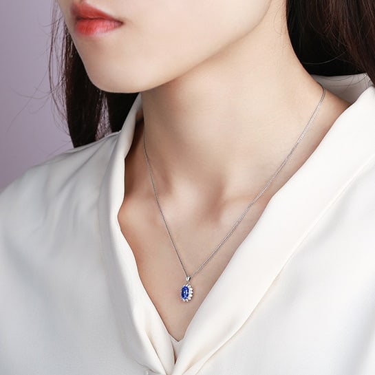 14k Gold 1.40 Ctw Natural Sapphire & Diamond Pendant( Without Chain ) - 6