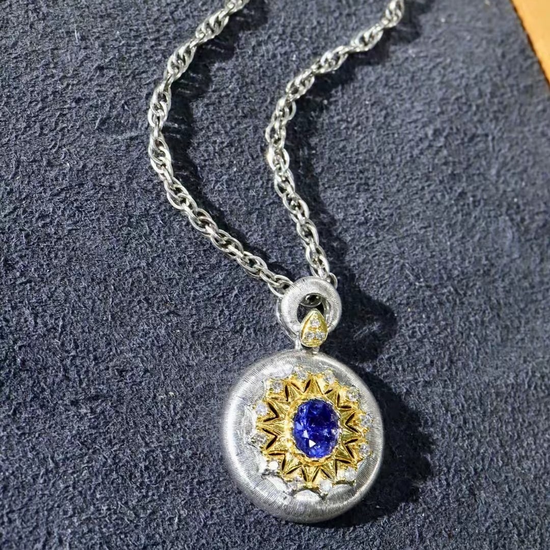 14k Gold 0.38 Ctw Natural Sapphire & Diamond Pendant( Without Chain ): Ref:230970249 // gold content:14k gold // main gemstone:sapphire // shape:oval // carat weight:0. 30ct // color:blue // treatment:natural // // adjacent gemstone 2 : diamond // shape:round // carat we