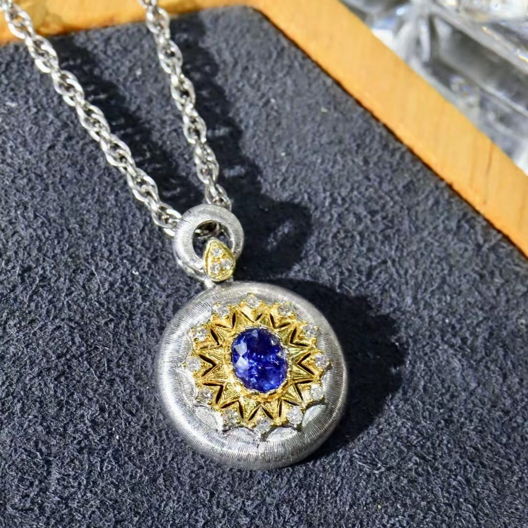 14k Gold 0.38 Ctw Natural Sapphire & Diamond Pendant( Without Chain ) - 2
