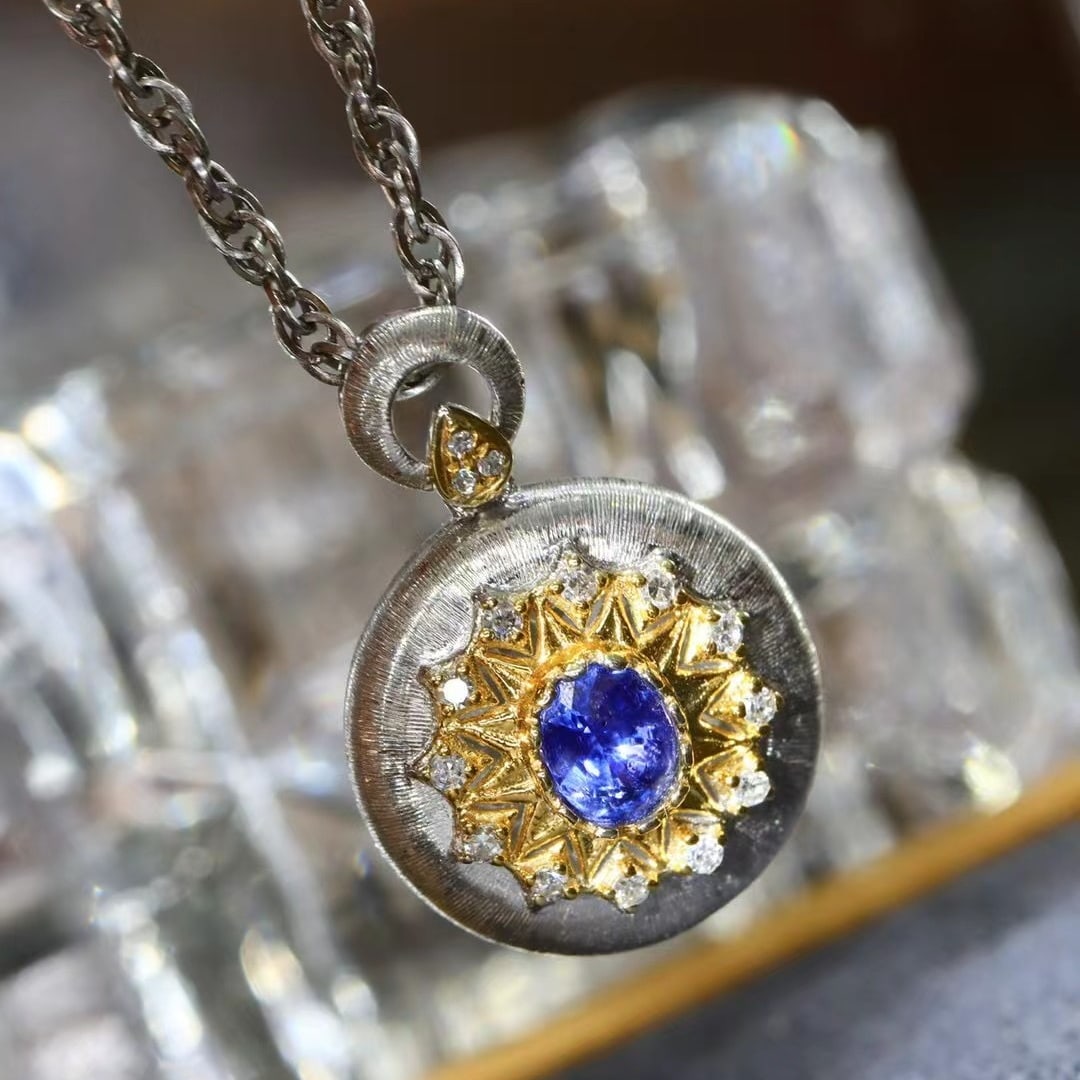 14k Gold 0.38 Ctw Natural Sapphire & Diamond Pendant( Without Chain ) - 3