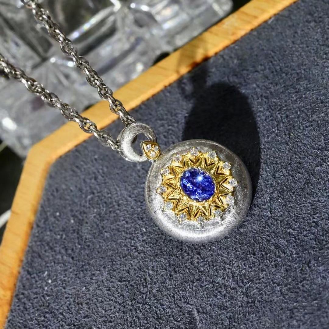 14k Gold 0.38 Ctw Natural Sapphire & Diamond Pendant( Without Chain ) - 4