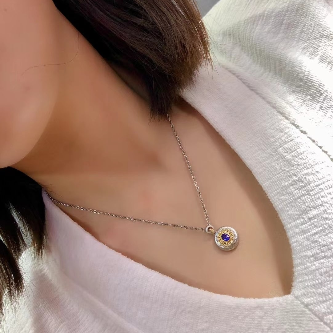 14k Gold 0.38 Ctw Natural Sapphire & Diamond Pendant( Without Chain ) - 6