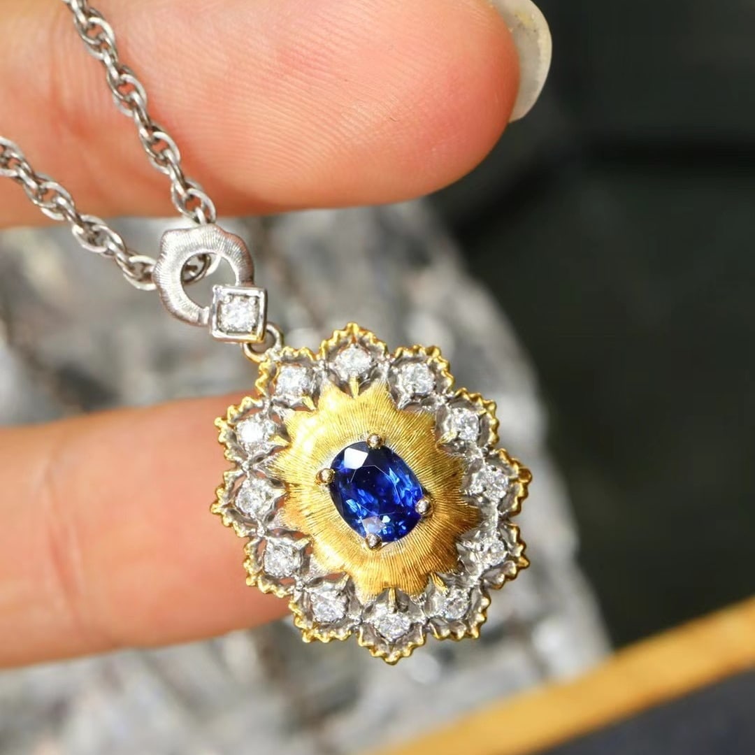 14k Gold 0.76 Ctw Natural Sapphire & Diamond Pendant( Without Chain ) - 3