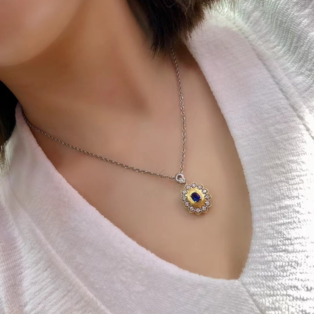 14k Gold 0.76 Ctw Natural Sapphire & Diamond Pendant( Without Chain ) - 5