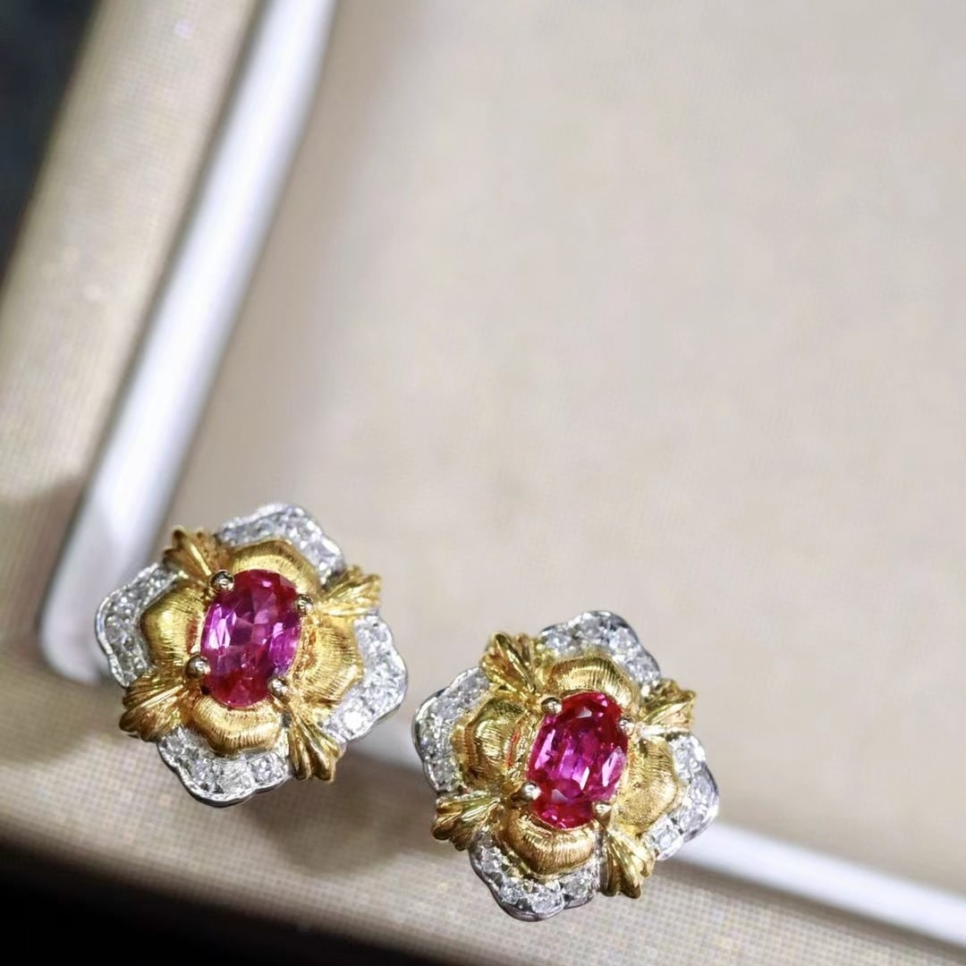 14k Gold 0.63 Ctw Natural Ruby & Diamond Earrings - 2