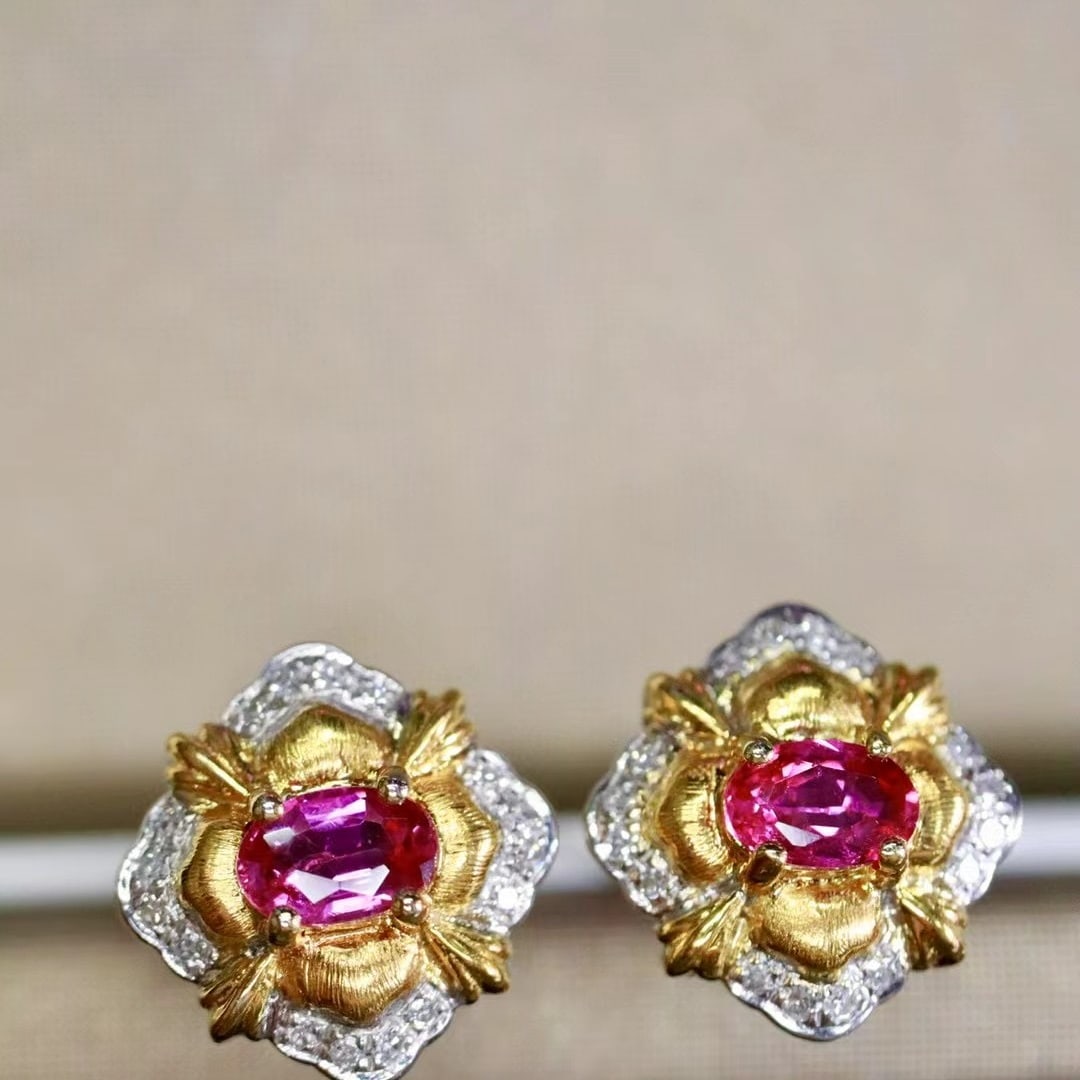 14k Gold 0.63 Ctw Natural Ruby & Diamond Earrings - 4