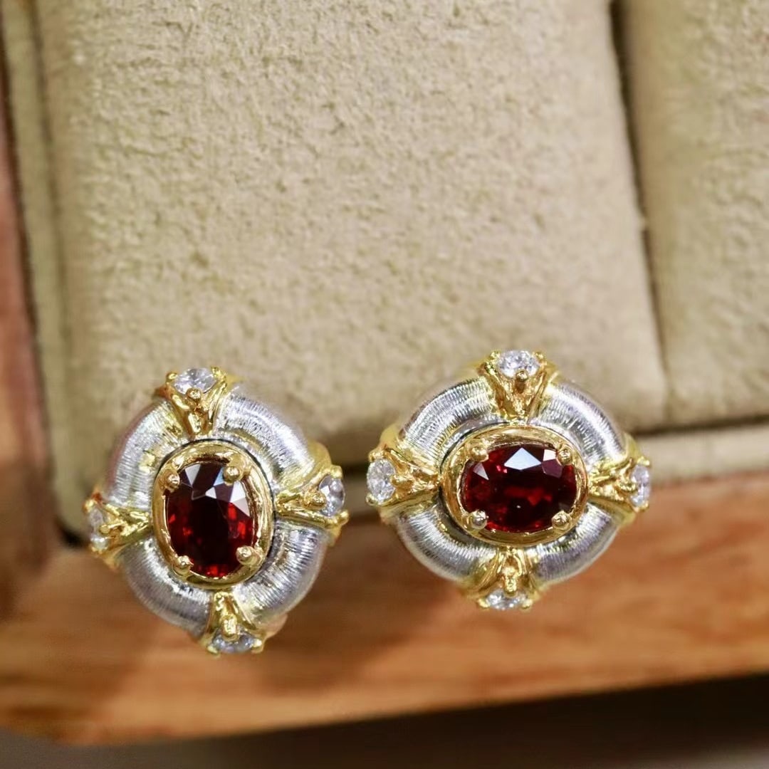 14k Gold 0.57 Ctw Natural Ruby & Diamond Earrings - 2
