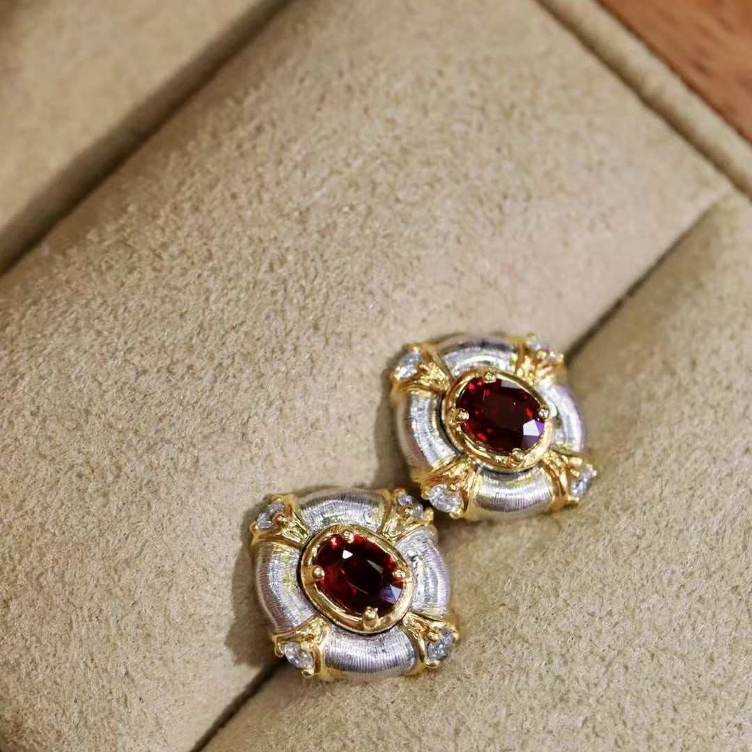 14k Gold 0.57 Ctw Natural Ruby & Diamond Earrings - 3