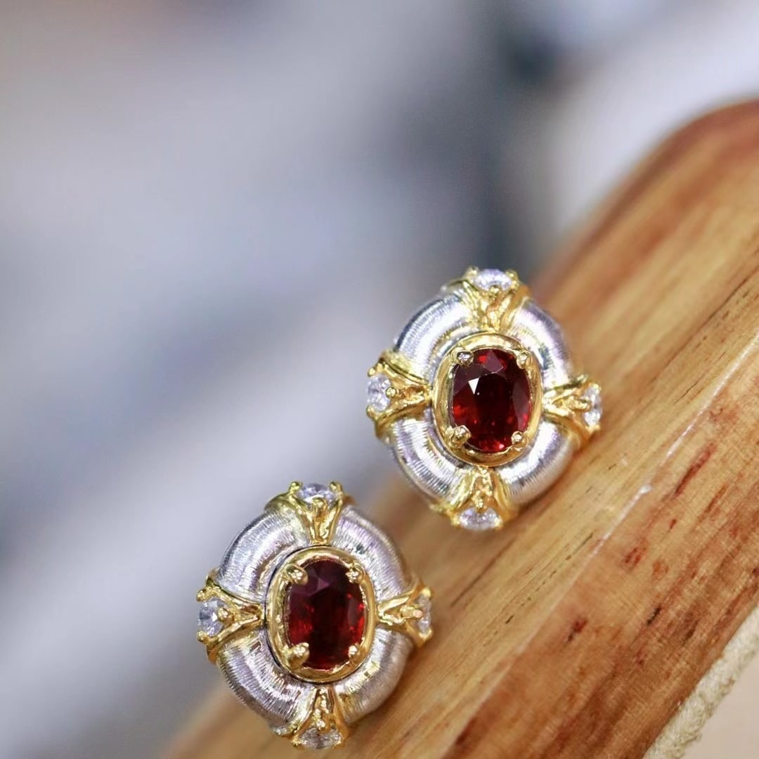 14k Gold 0.57 Ctw Natural Ruby & Diamond Earrings - 4
