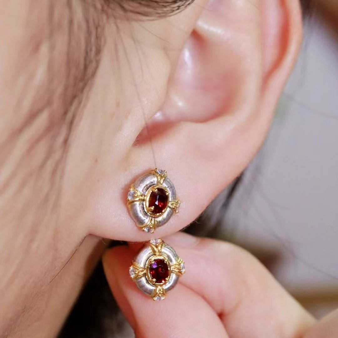 14k Gold 0.57 Ctw Natural Ruby & Diamond Earrings - 5