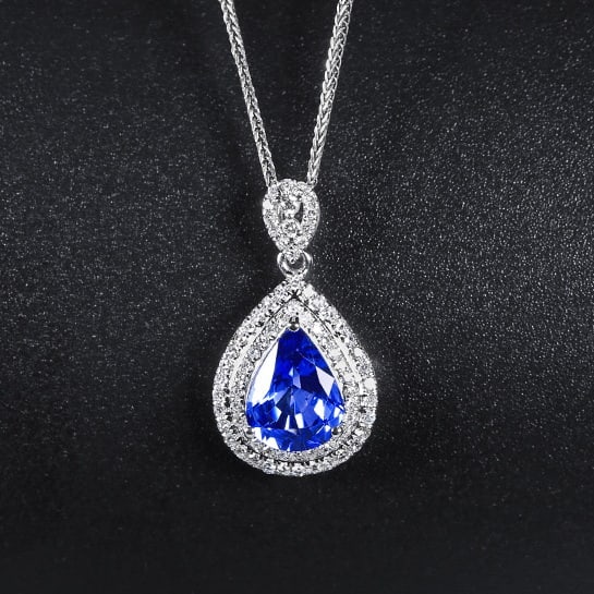 14k Gold 1.93 Ctw Natural Sapphire & Diamond Pendant( Without Chain ): Ref:230970124 // gold content:14k gold // main gemstone:sapphire // shape:pear // carat weight:1. 63ct // color:cornflower blue // treatment:natural // // adjacent gemstone 2 : diamond // number of