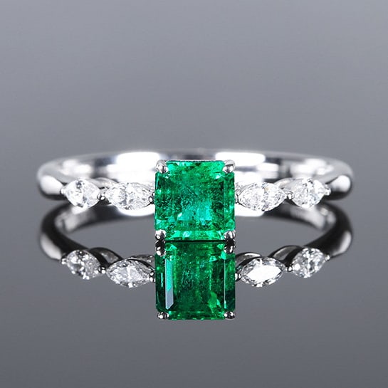14k Gold 0.72 Ctw Vivid Green Natural Emerald & Diamond Ring: Ref:230970132 // gold content:14k gold // ring size:7. 25us // // main gemstone:emerald // shape:octagonal // carat weight:0. 56ct // color:vivid green // treatment:natural // // adjacent gemstone 2