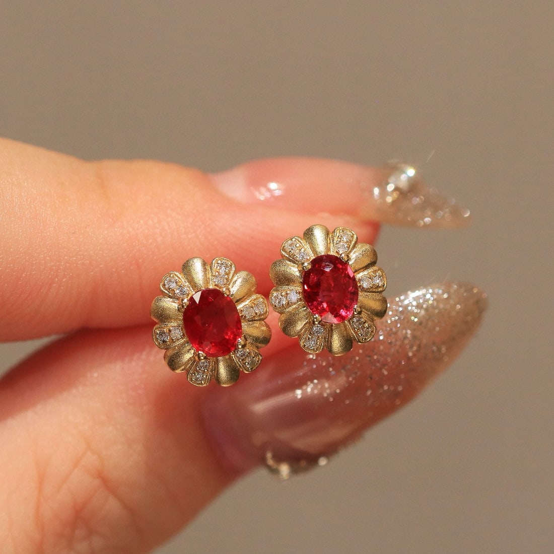 14k Gold 0.8 Ct Natural Ruby & Diamond Earrings - 5