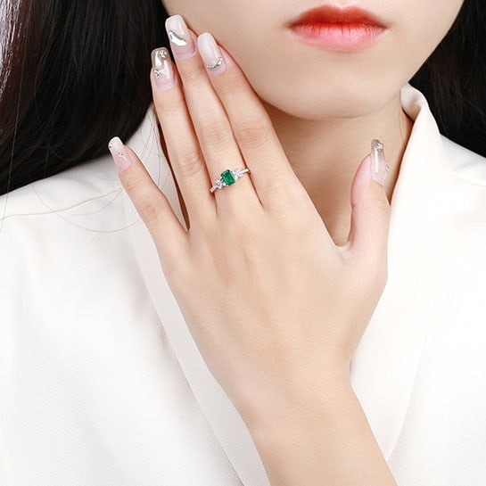 14k Gold 0.81 Ctw Vivid Green Natural Emerald & Diamond Ring - 6