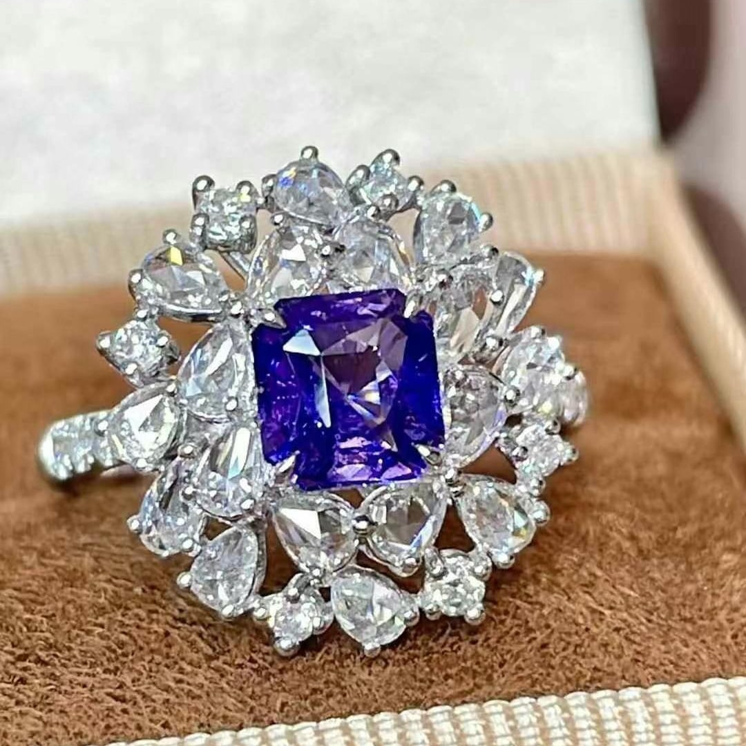 14k Gold 2.13 Ctw Natural Sapphire & Diamond Ring: Ref:230970088 // gold content:14k gold // ring size:7. 25us // // main gemstone:sapphire // shape:octagonal // carat weight:1. 13ct // color:purple // treatment:natural // // adjacent gemstone 2 :