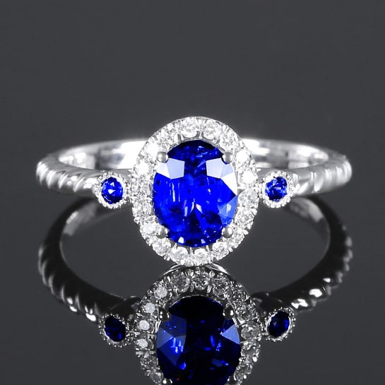 14k Gold 0.84 Ctw Natural Sapphire & Diamond Ring: Ref:230970146 // gold content:14k gold // ring size:7. 25us // // main gemstone:sapphire // shape:oval // carat weight:0. 70ct // color:royal blue // treatment:natural // // adjacent gemstone 2 :