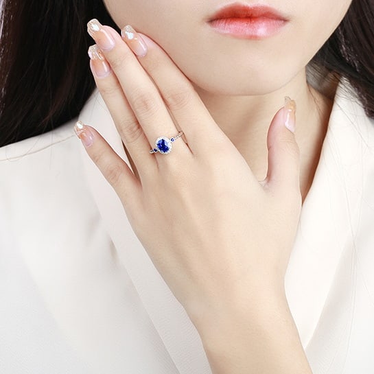 14k Gold 0.84 Ctw Natural Sapphire & Diamond Ring - 6