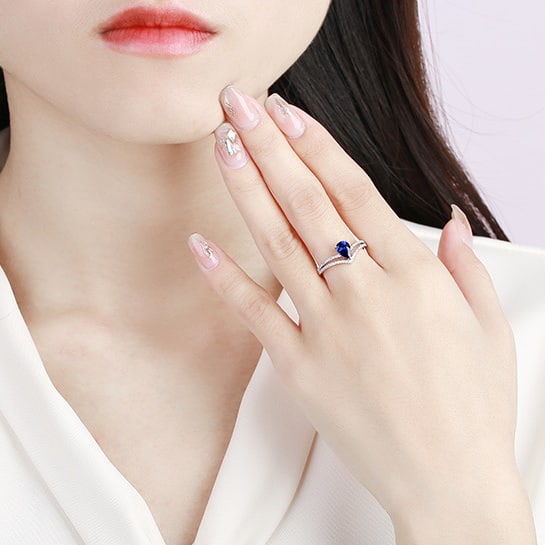 14k Gold 0.92 Ctw Natural Sapphire & Diamond Ring - 5