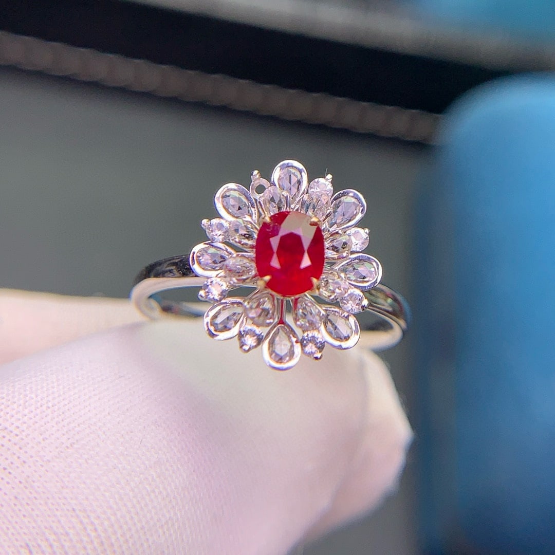 14k Gold 0.67 Ct Natural Ruby & Diamond & Sapphire Ring: Ref:230970360 // gold content:14k gold // ring size:7. 25us // // main gemstone:ruby // shape:oval // carat weight:0. 67ct // color:pigeonblood red // treatment:natural // // adjacent gemstone 2 :