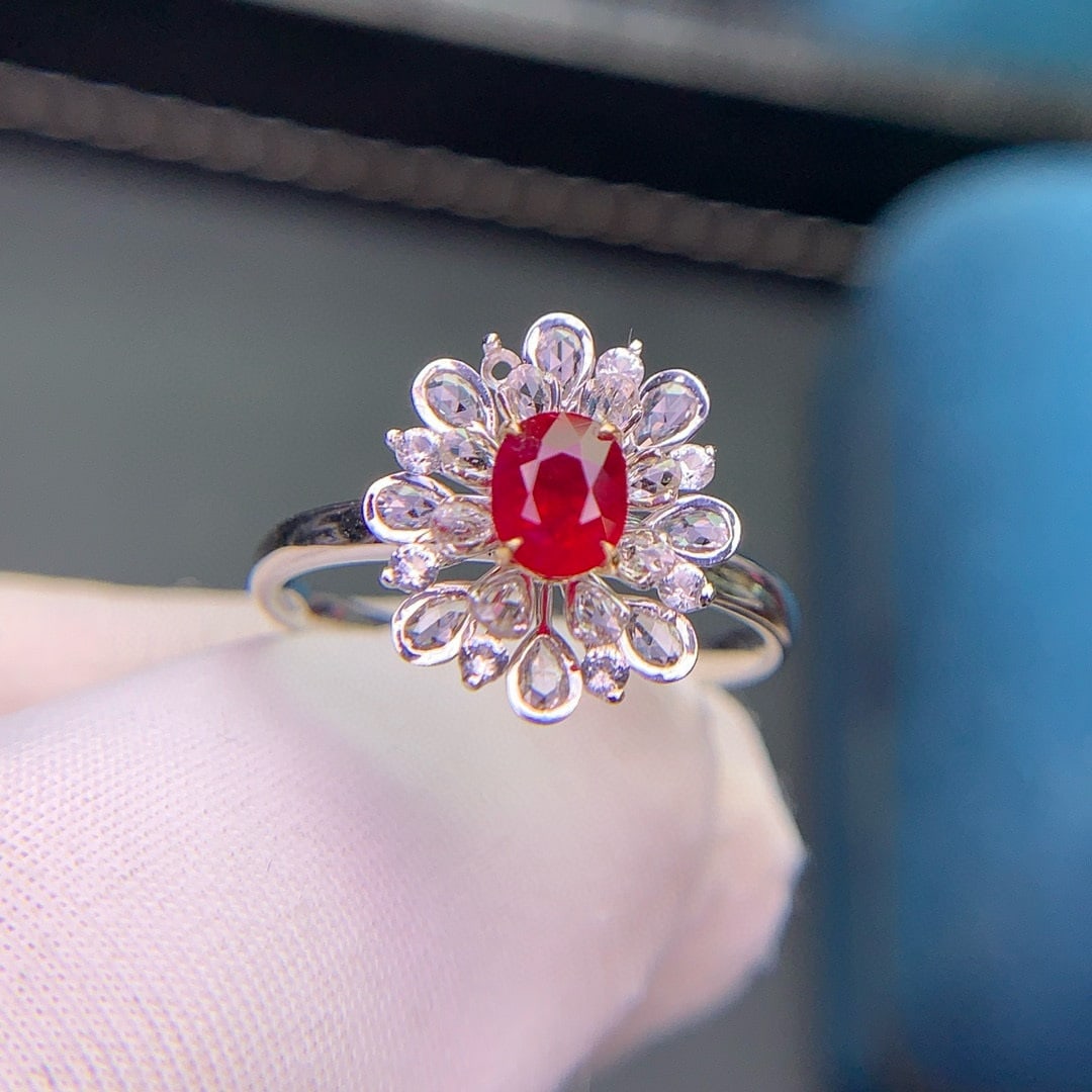 14k Gold 0.67 Ct Natural Ruby & Diamond & Sapphire Ring - 2