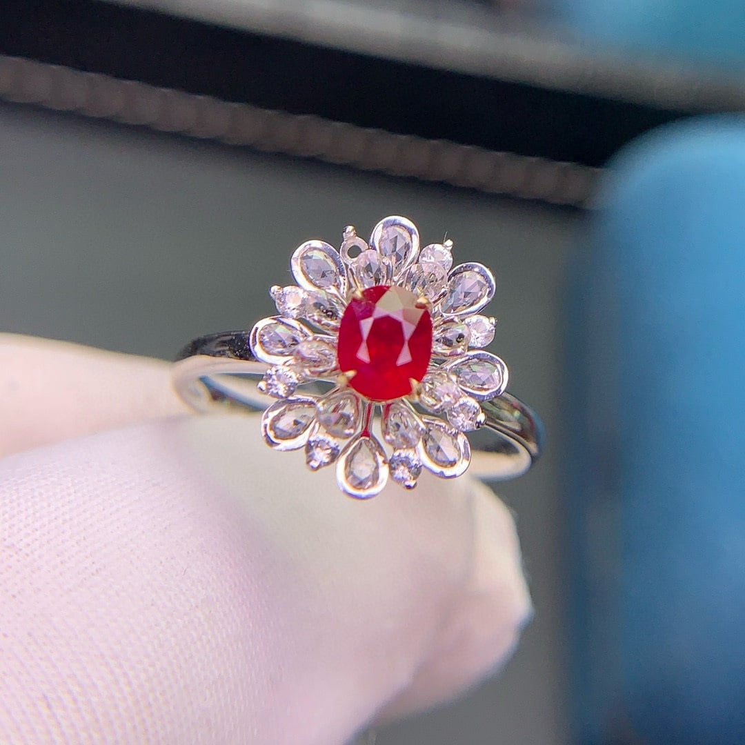 14k Gold 0.67 Ct Natural Ruby & Diamond & Sapphire Ring - 3