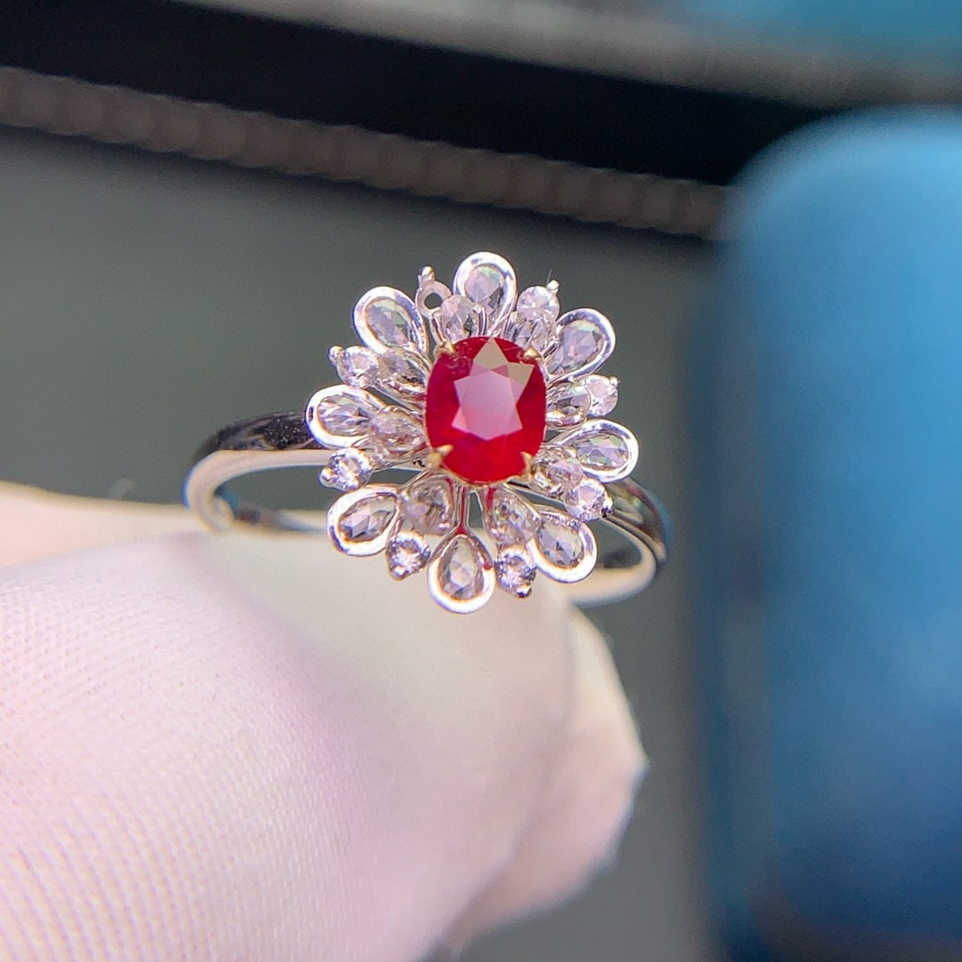 14k Gold 0.67 Ct Natural Ruby & Diamond & Sapphire Ring - 4