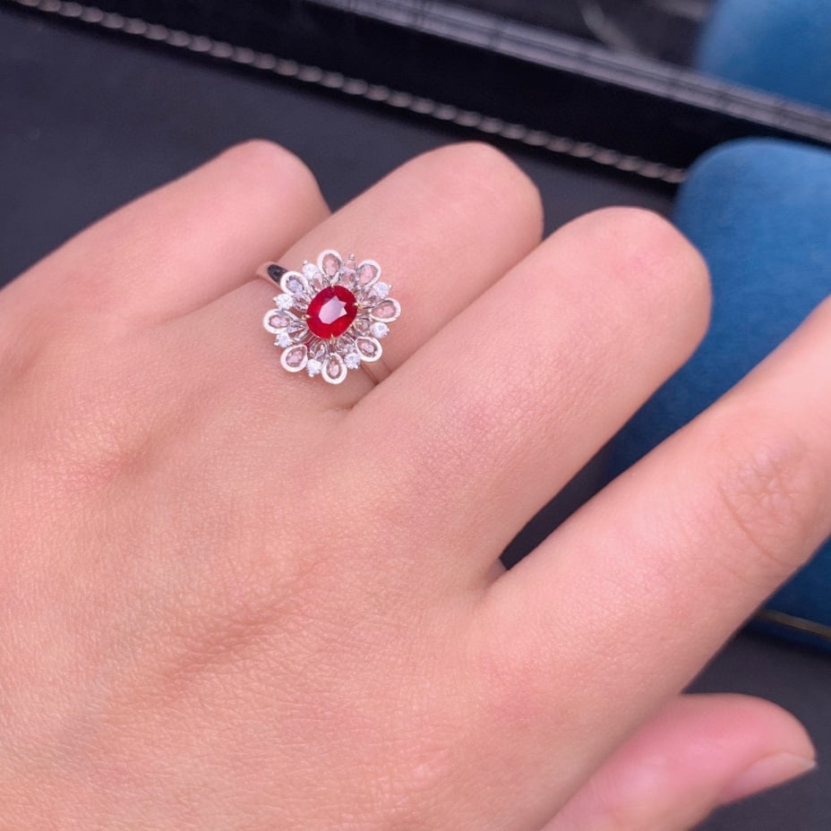 14k Gold 0.67 Ct Natural Ruby & Diamond & Sapphire Ring - 5