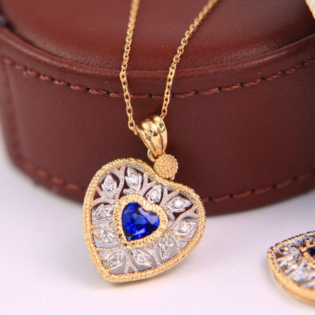 14k Gold 0.59 Ctw Natural Sapphire & Diamond Pendant( Without Chain ) - 2
