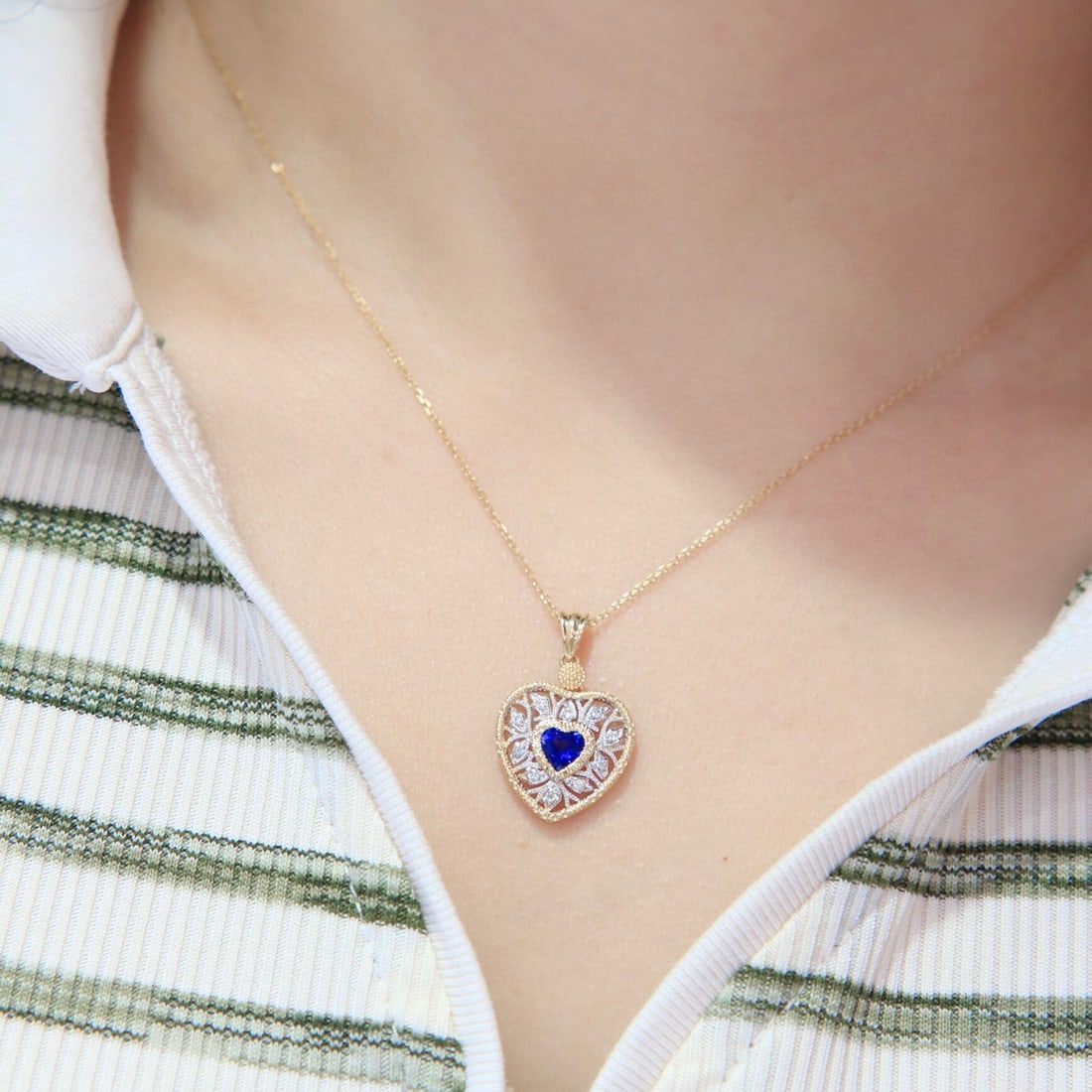 14k Gold 0.59 Ctw Natural Sapphire & Diamond Pendant( Without Chain ) - 3