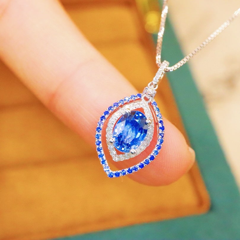 14k Gold 1.37 Ctw Natural Sapphire & Diamond Pendant( Without Chain ) - 2