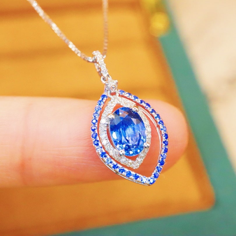 14k Gold 1.37 Ctw Natural Sapphire & Diamond Pendant( Without Chain ) - 3