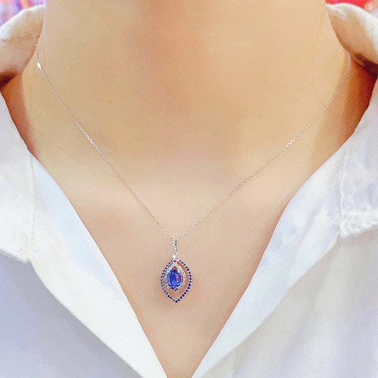 14k Gold 1.37 Ctw Natural Sapphire & Diamond Pendant( Without Chain ) - 5