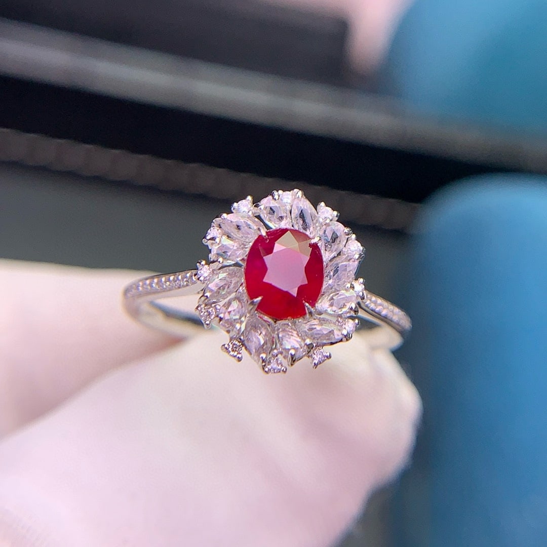 14k Gold 0.76 Ct Natural Ruby & Diamond & Sapphire Ring - 4
