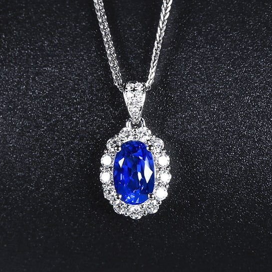 14k Gold 1.35 Ctw Natural Sapphire & Diamond Pendant( Without Chain ): Ref:230970117 // gold content:14k gold // main gemstone:sapphire // shape:oval // carat weight:1. 10ct // color:royal blue // treatment:natural // // adjacent gemstone 2 : diamond // number of stones: