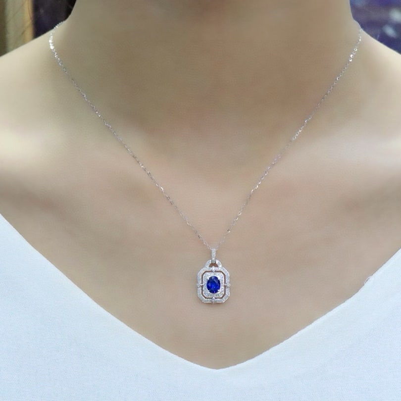 14k Gold 1.22 Ctw Natural Sapphire & Diamond Pendant( Without Chain ) - 5